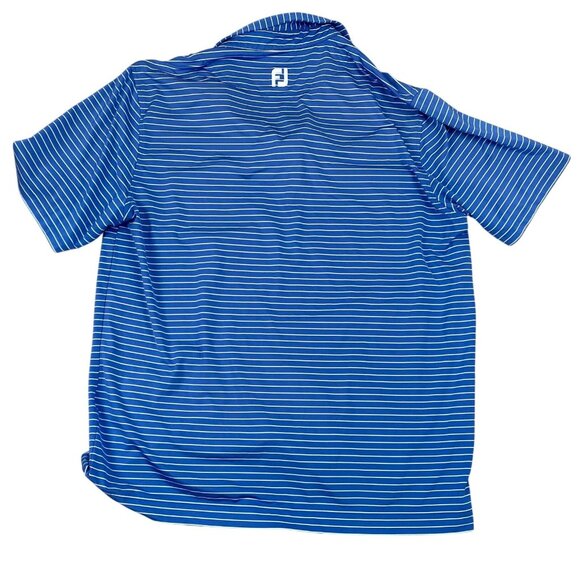 Footjoy Men's Polo Shirt XL Athletic Fit Blue & White Striped Polyester Blend - Picture 2 of 13